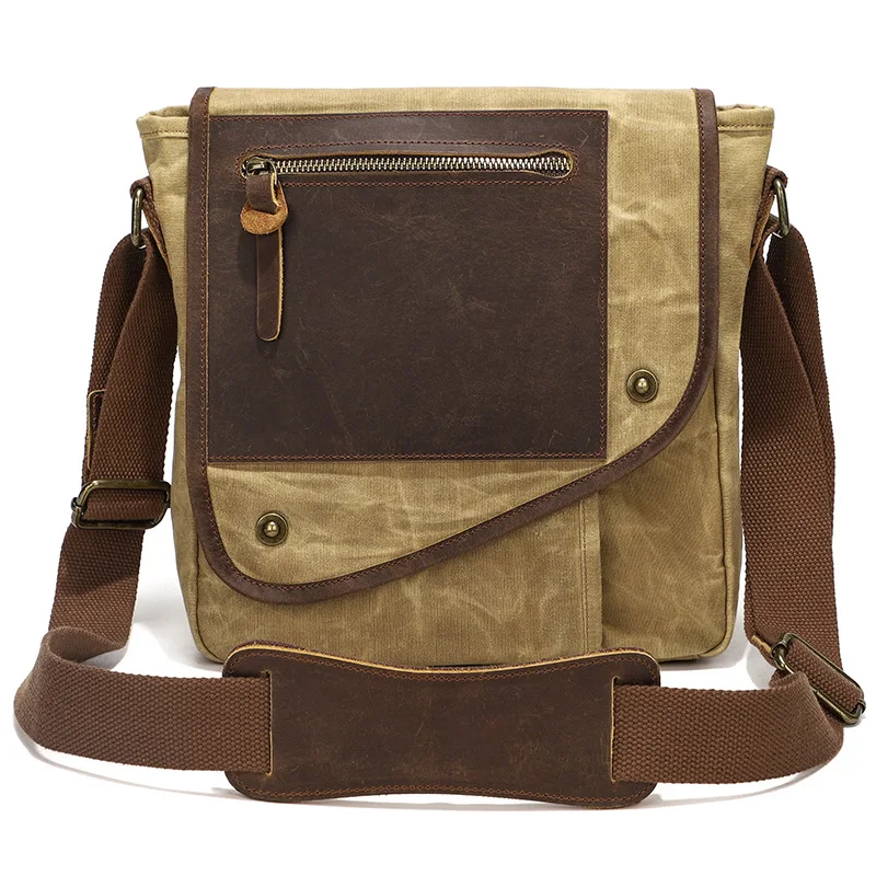 

Messenger Bags For Men Wax Canvas With Leather Shoulder Bag Male Batik Waterproof Sling Bags Crossbody Multifunction Small Bag