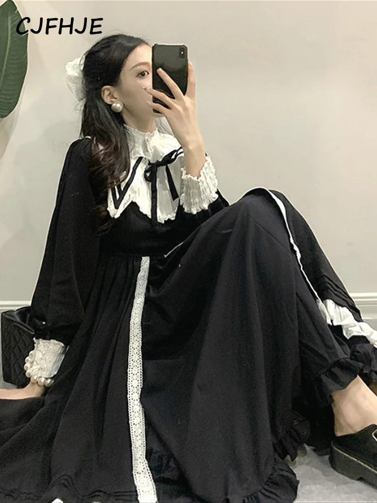 

CJFHJE Vintage Dress Women French Elegant Gothic Lolita Dress Female Lace Long Sleeve Stand Evening Party Dress Autumn