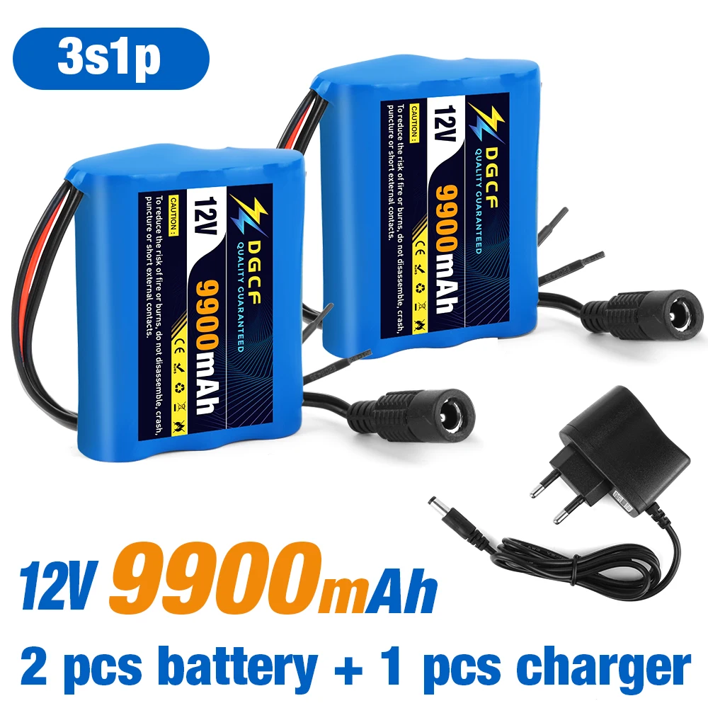

100% New 3S1P Protection Plate12V 9.9Ah Battery Pack 12V 9900mAh 18650 Lithium ion DC 12.6V Super Rechargeable Battery + Charger