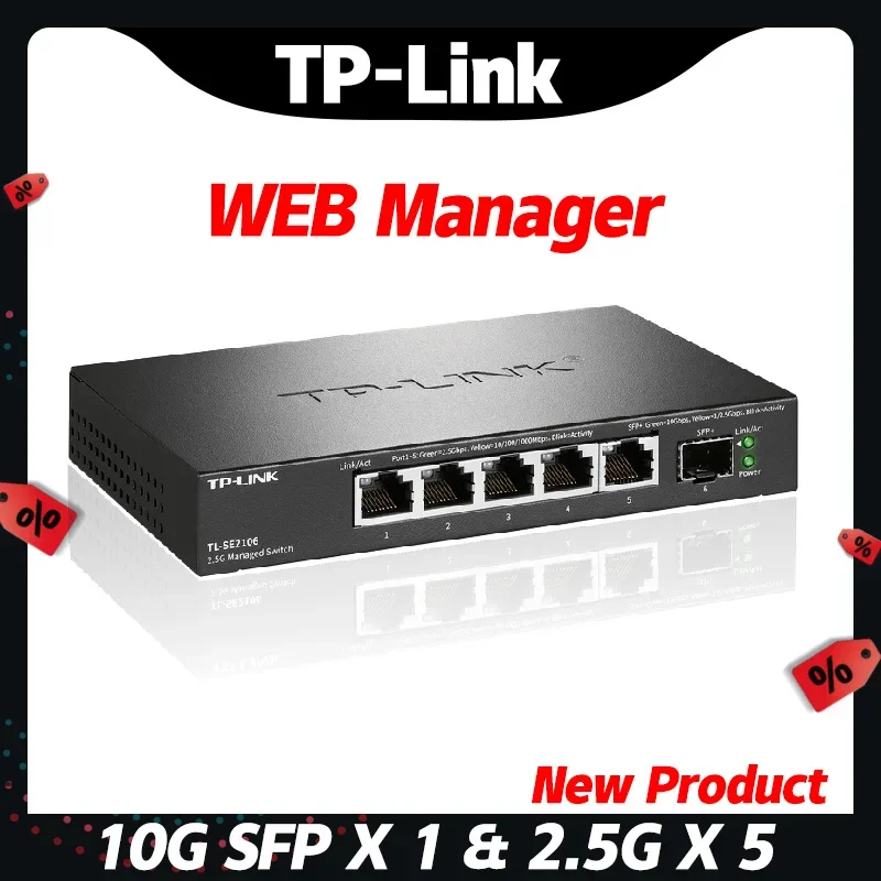 

TP-LINK 10G SFP 5-Port Multi-Gigabit 2.5Gbps Unmanaged Internet Network Ethernet 2.5G Switch TL-SE2106 Switches 10 Gigabit Fibra
