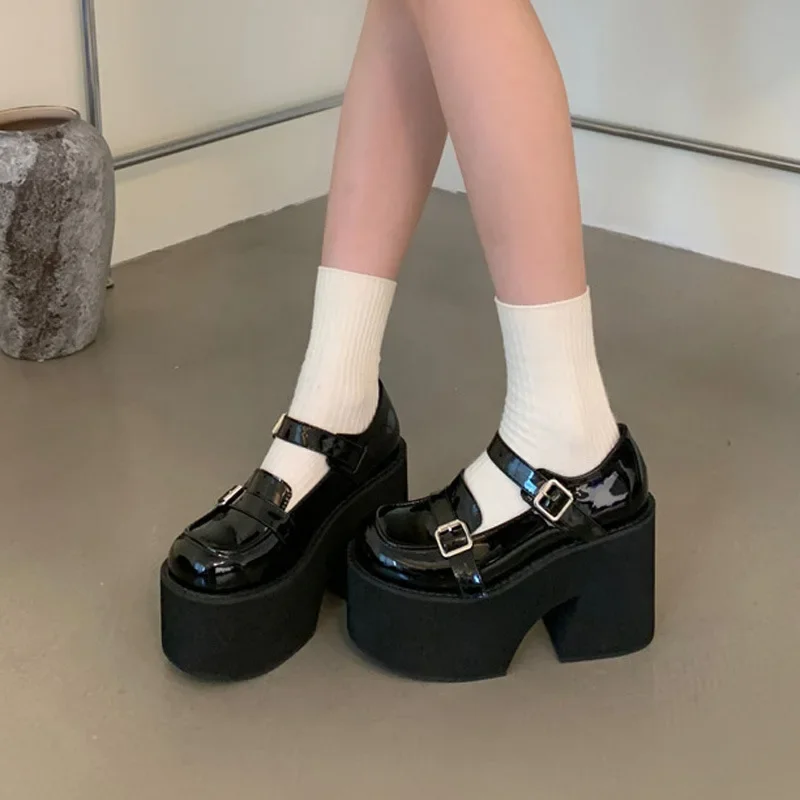 Women Pumps Platform Mary Jane Shoes 10cm Super High Chunky Heels Autumn Patent Leather Belt Buckle Gothic Lolita Shoes
Women Pumps Platform Mary Jane Shoes 10cm Super High Chunky Heels Autumn Patent Leather Belt Buckle Gothic Lolita Shoes