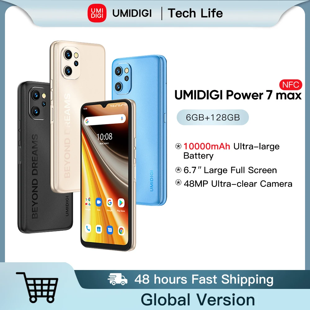 

UMIDIGI Power 7 Max NFC Android 11 Smartphone 10000mAh Unisoc T610 6GB 128GB 6.7“ Display 48MP Camera Cellular Cellphone Global