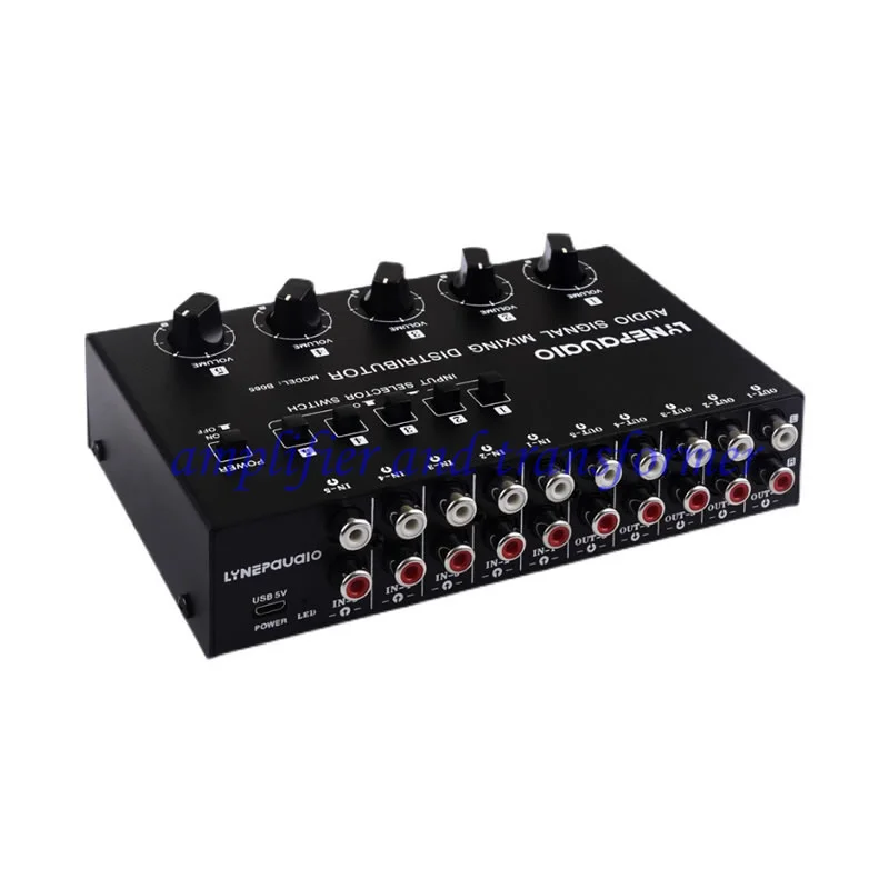 5-in 5-out audio signal selection mixing distributor, input independent switch output independent volume adjustment RCA
5-in 5-out audio signal selection mixing distributor, input independent switch output independent volume adjustment RCA