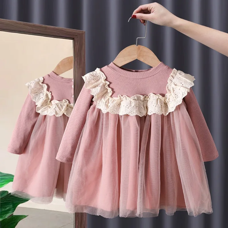 

Весенне-осеннее платье для девочек розовая пушистая юбка вязаная кружевная сетчатая юбка осенняя одежда для маленьких девочек 7 цветов 80 см-130