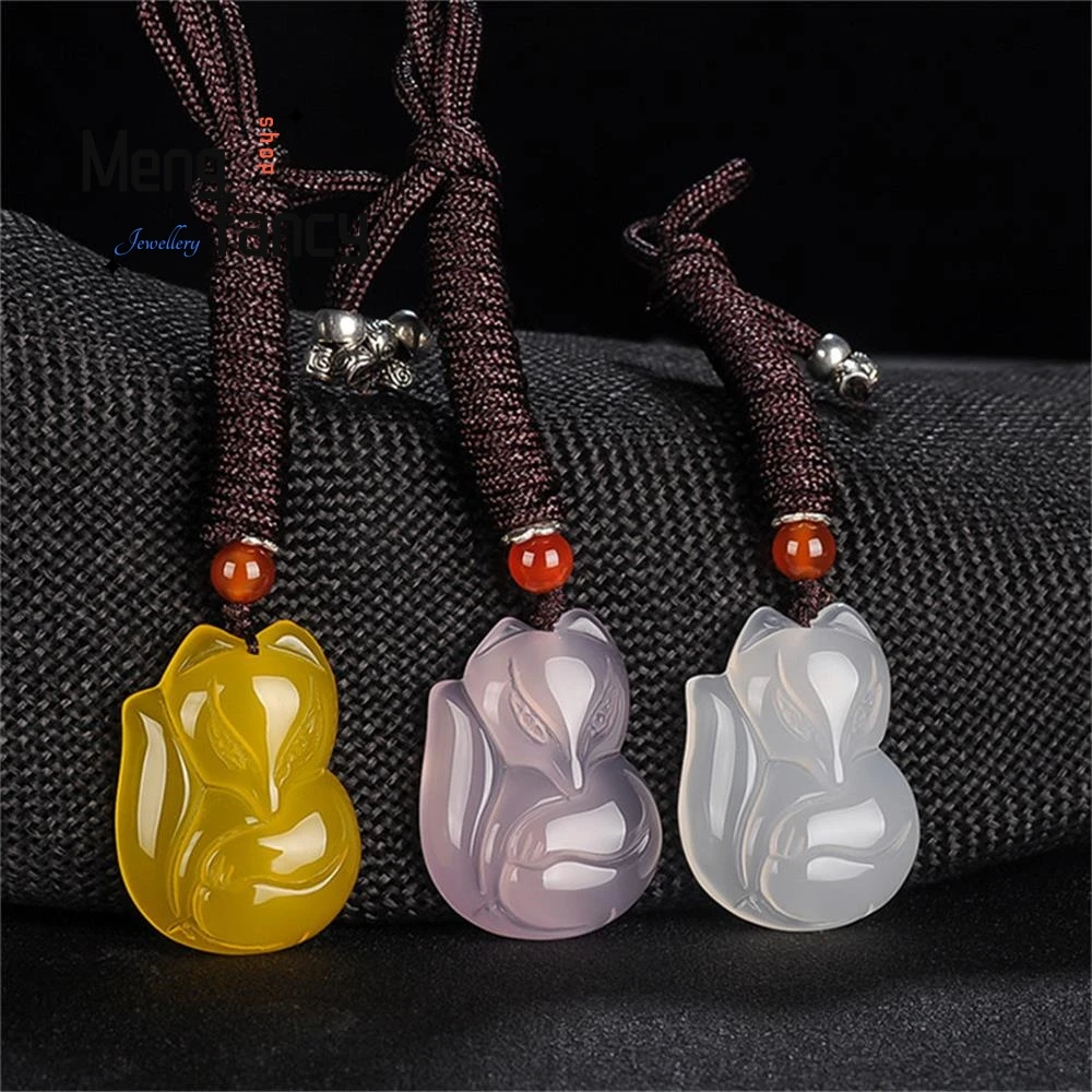 

Natural Fashion Concise Emerald Chalcedony Jade Fox Pendant Amulets Mascots Couple Wedding Souvenir Women Necklace Luxury Gifts