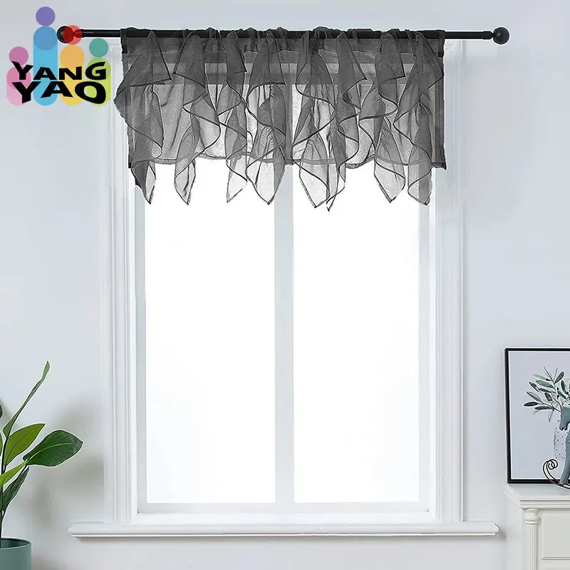 

Cascade Farmhouse Shabby Chic Sheer Voile Vertical Ruffled Valance Waterfall Window Treatment for Bedroom Living Room Decoration