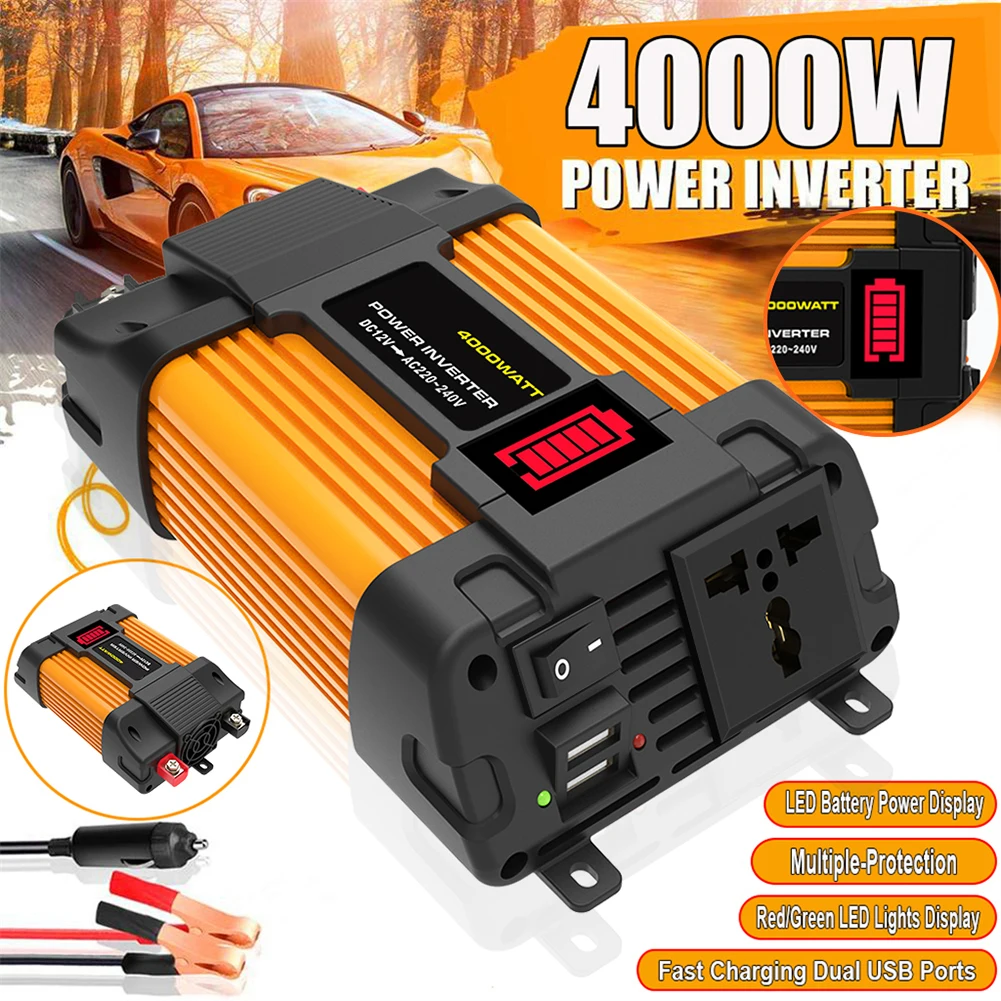 Car Power Inverter 12V DC To 110V/220V AC Power Sine Wave Converter Transformer 300W Peaks Power 4000W Auto Charger Converter
Car Power Inverter 12V DC To 110V/220V AC Power Sine Wave Converter Transformer 300W Peaks Power 4000W Auto Charger Converter