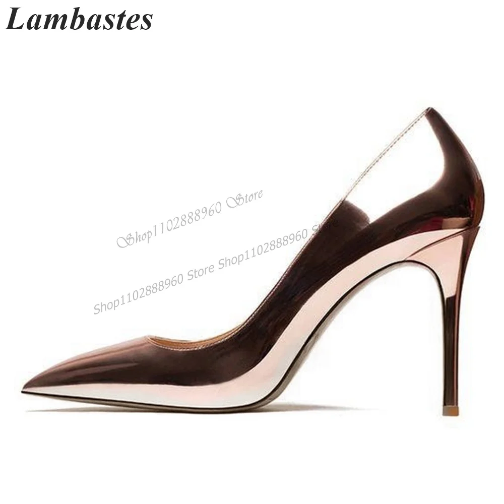 

Graceful Solid Metallic Patent Leather Pumps Stilettos High Heel Women Shoes Slip-On Pointed Toe 2023 Fashion Zapatillas Mujer