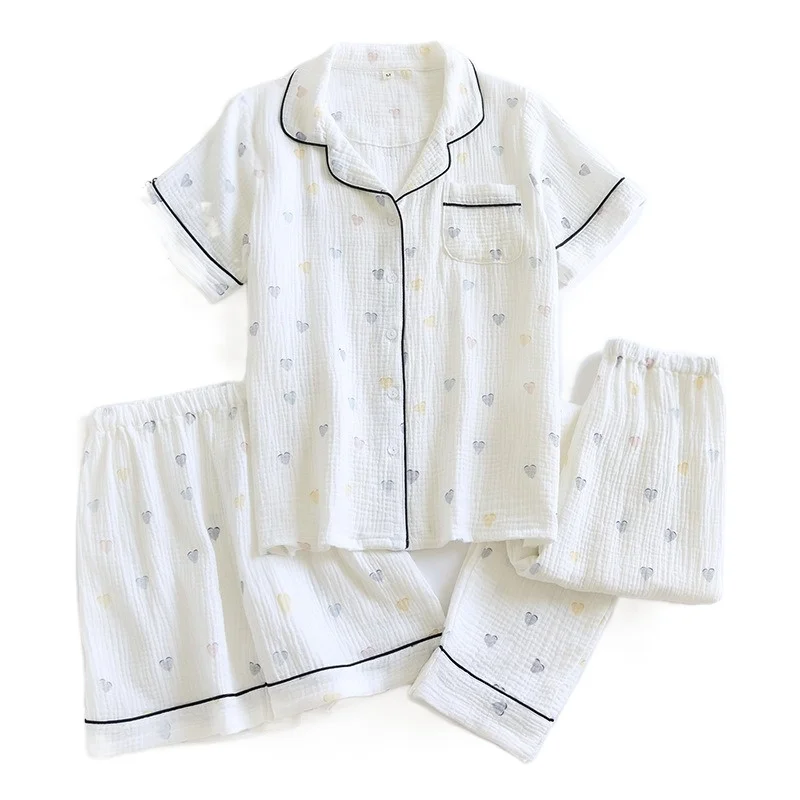 2023 New 100% Crepe Cotton Women Pajamas Female Sleepwear Love Print Bedroom Set Woman 3 Pieces Loungewear Suits With Shorts
2023 New 100% Crepe Cotton Women Pajamas Female Sleepwear Love Print Bedroom Set Woman 3 Pieces Loungewear Suits With Shorts