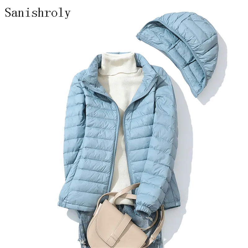 

Women Hat Detachable Hooded Down Jacket Autumn Winter Ultra Light White Duck Down Coat Female Short Puffer Outwears Tops