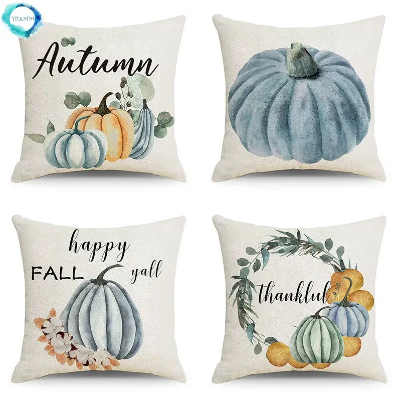 

Autumn Pumpkin Cushion Cover 18x18 Inches Modern Sofa Pillow Covers Thanksgiving Decor Linen Pillowcase for Couch