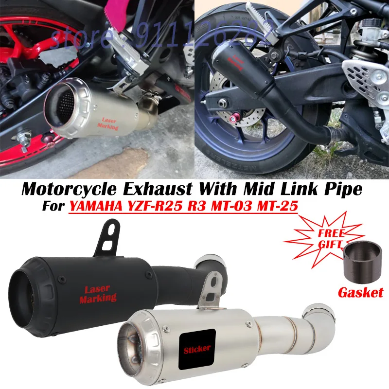 

Motorcycle Exhaust Escape Modified Muffler With Middle Link Pipe Gasket Slip On For YAMAHA YZF-R3 R3 R25 MT-03 MT03 R30 MT-25