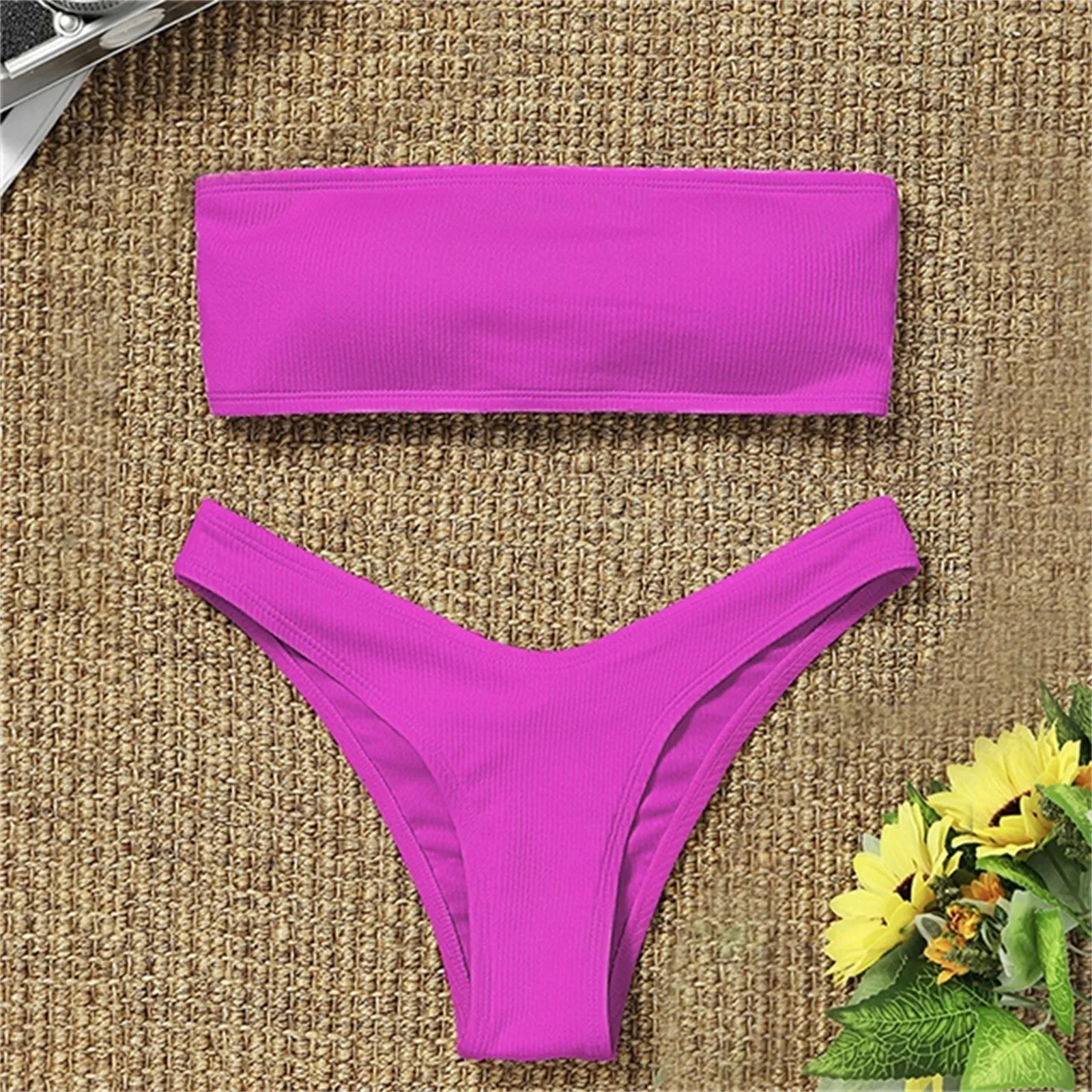 

New Woman 2 Piece Swimsuit Strapless Bikini Solid Swimwear Sexy Bikini Set Female Swimwear High Waist Push up Biquini Pink Blue