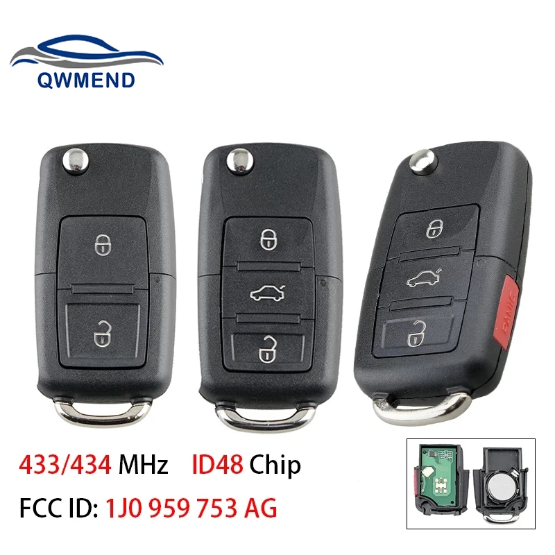 QWMEND Car Remote Key for Volkswagen Beetle Bora Golf Passat Polo Transporter T5 1J0 959 753 AG for VW Car Key 434MHz ID48 Chip
QWMEND Car Remote Key for Volkswagen Beetle Bora Golf Passat Polo Transporter T5 1J0 959 753 AG for VW Car Key 434MHz ID48 Chip