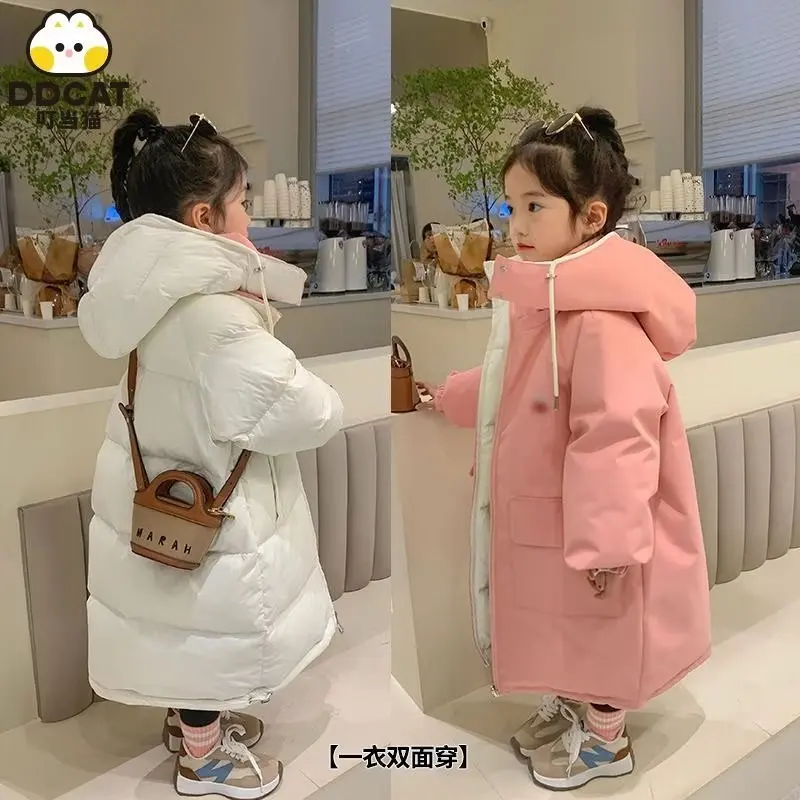 

Winter jacket for Boys Girls Long Length Down Jacket Black Thickened Hooded Coat Big Childrens Children Parka Snowsuit Outerwear