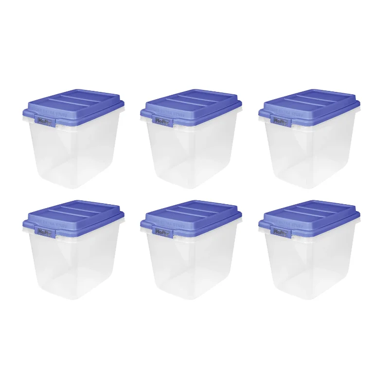 

Hefty 32 Qt. Clear Plastic Storage Bin with Blue HI-Rise Lid, 6 Pack storage boxes