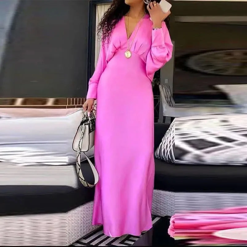 Autumn Simple Commute Folds Long Dress Female Solid Color V Neck Lantern Sleeve Dress Elegant High Waist Temperament Party Dress
Autumn Simple Commute Folds Long Dress Female Solid Color V Neck Lantern Sleeve Dress Elegant High Waist Temperament Party Dress