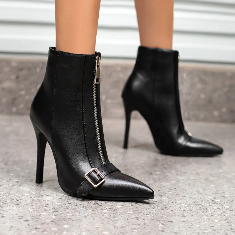 Sexy Stiletto Women's Boots Fashion Buckle Front Zipper Thin High Heel Ankle Boots Pointed Toe Autumn Winter Ladies Shoes Black
Sexy Stiletto Women's Boots Fashion Buckle Front Zipper Thin High Heel Ankle Boots Pointed Toe Autumn Winter Ladies Shoes Black