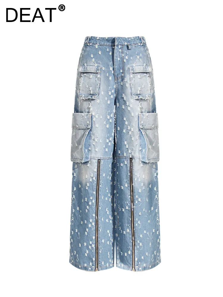 DEAT Women's Jeans Broken Holes Straight Multiple Pockets Distressed Design Zipper Denim Pants 2024 Spring New Fashion 7AB225
DEAT Women's Jeans Broken Holes Straight Multiple Pockets Distressed Design Zipper Denim Pants 2024 Spring New Fashion 7AB225