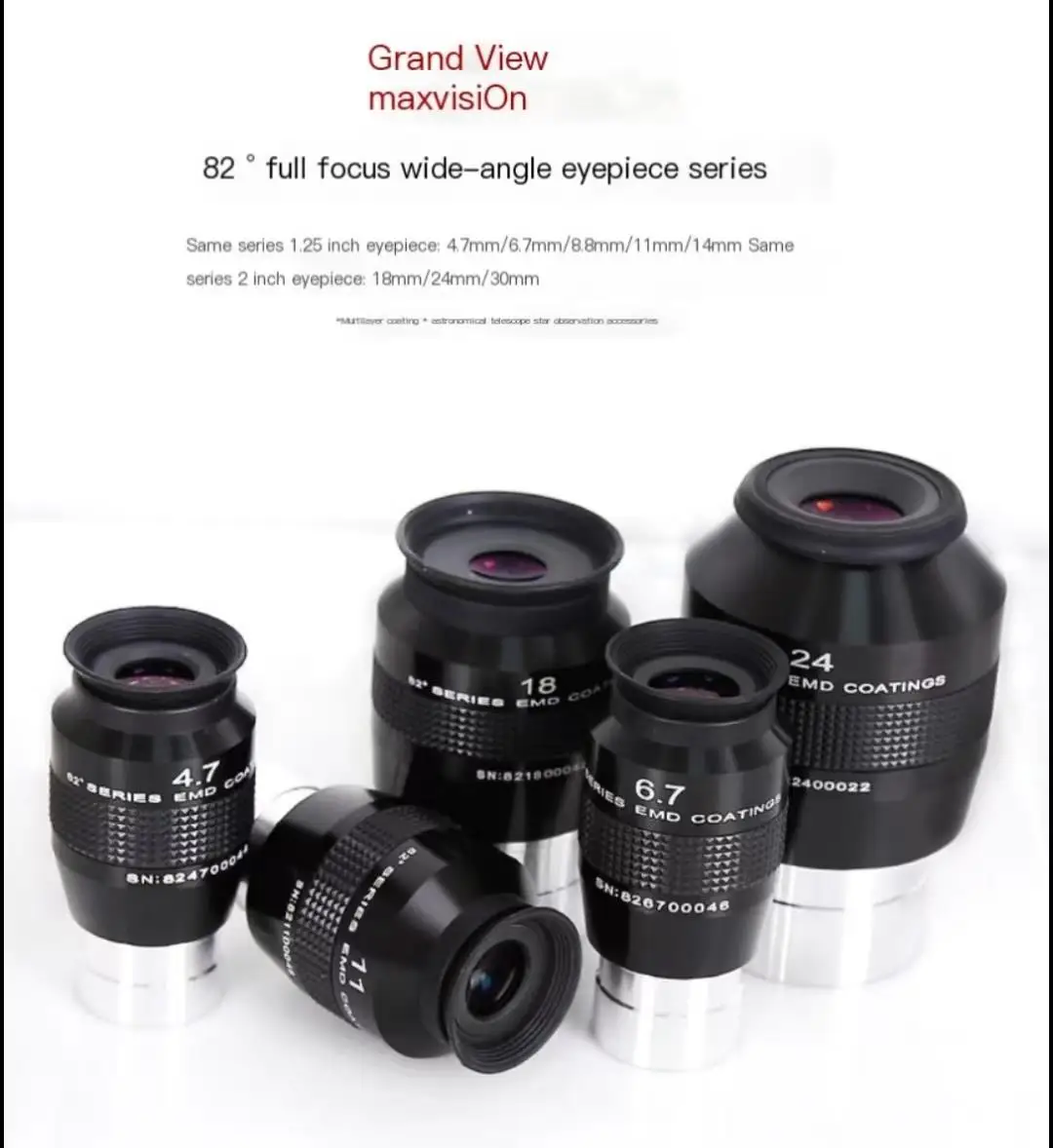 Maxvision-Astronomical Telescope Accessories, Parfocal Eyepiece, 82 Degree, 4.7mm, 6.7mm, 8.8mm, 11mm, 14mm, 1.25 Inch, 2 Inch
Maxvision-Astronomical Telescope Accessories, Parfocal Eyepiece, 82 Degree, 4.7mm, 6.7mm, 8.8mm, 11mm, 14mm, 1.25 Inch, 2 Inch