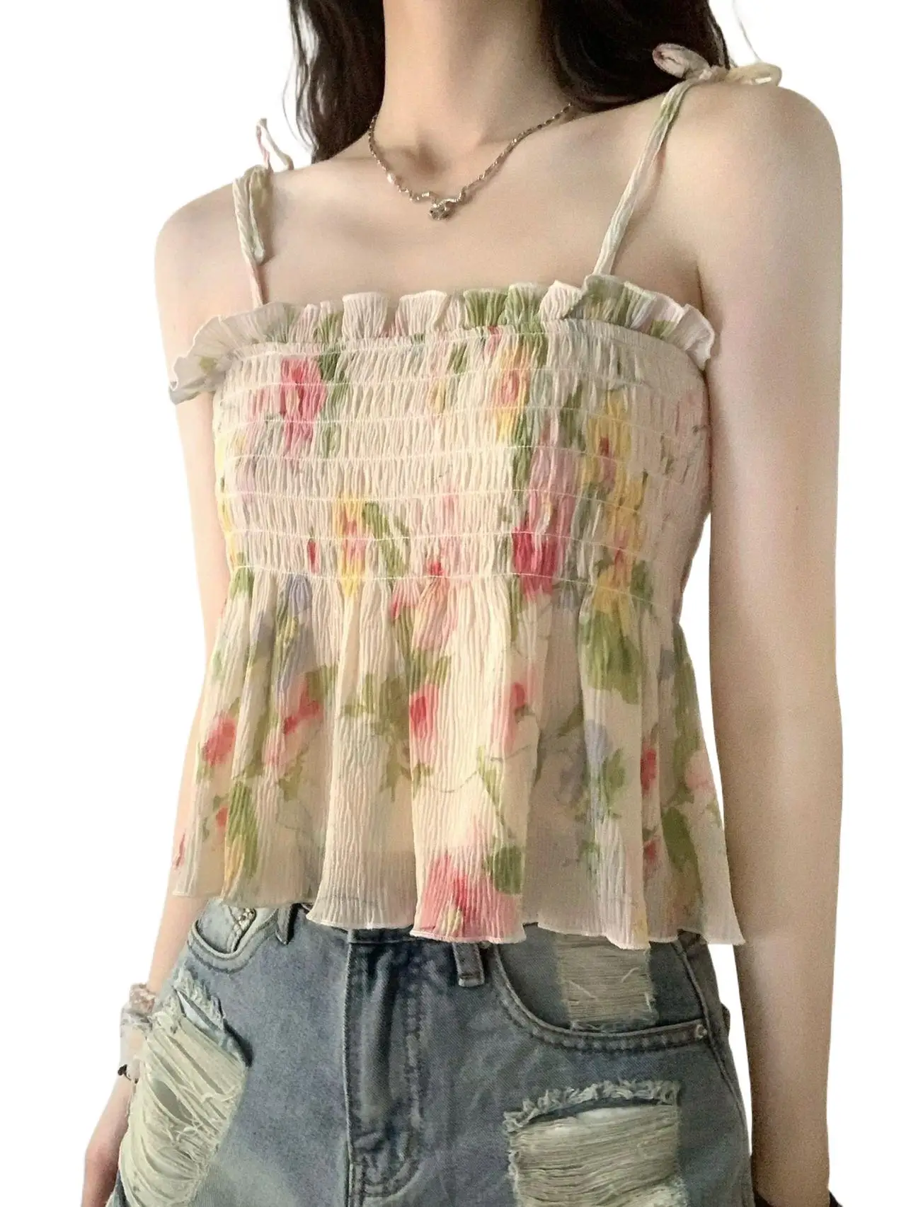 

New Summer Chiffon Lace-up Hotsweet Floral Print Sexy Sleeveless Tops Camisole Sling Lovely Chic Slim Party Beach Style Blouses