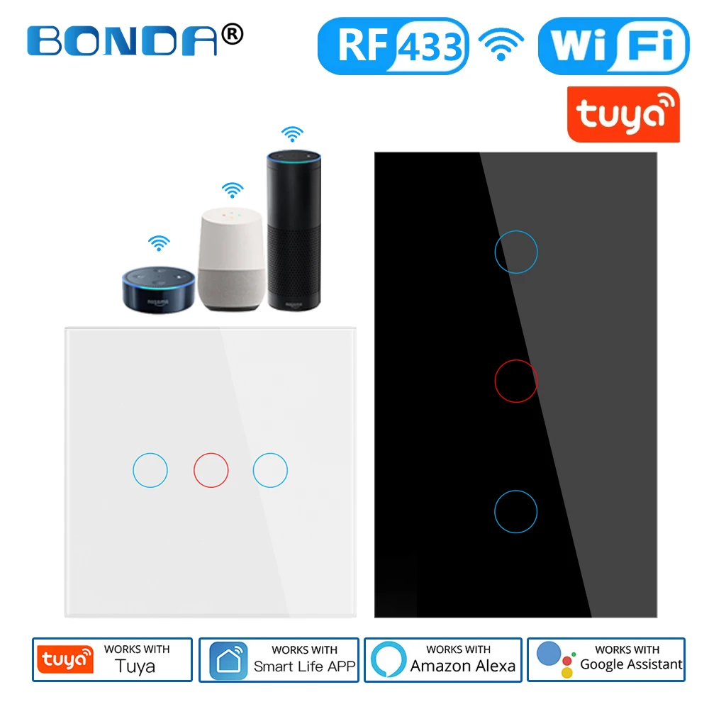 Умный переключатель Alexa RF433 стандарт ЕС/Великобритании/США Tuya управление