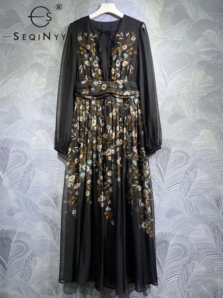 SEQINYY Black Midi Dress Summer Spring New Fashion Design Women Runway Vintage Flowers Print Lace-Up Chiffon A-Line Elegant
SEQINYY Black Midi Dress Summer Spring New Fashion Design Women Runway Vintage Flowers Print Lace-Up Chiffon A-Line Elegant