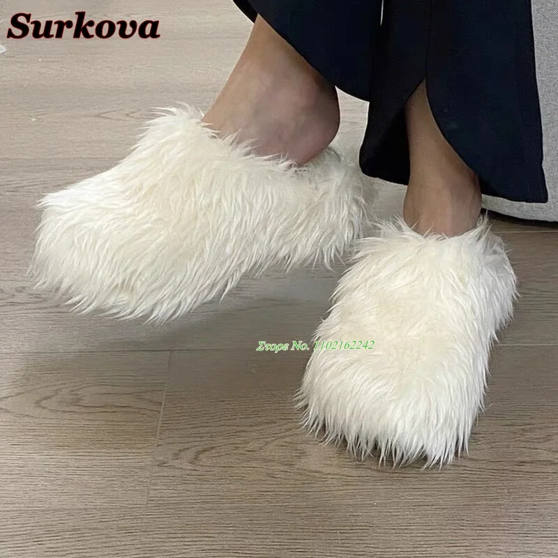 

Flat-Soled Furry Slippers For Outer Wear 2024 Summer Thick-Soled Non-Slip Round-Toe Sandals Versatile Catwalk Slippers For Women