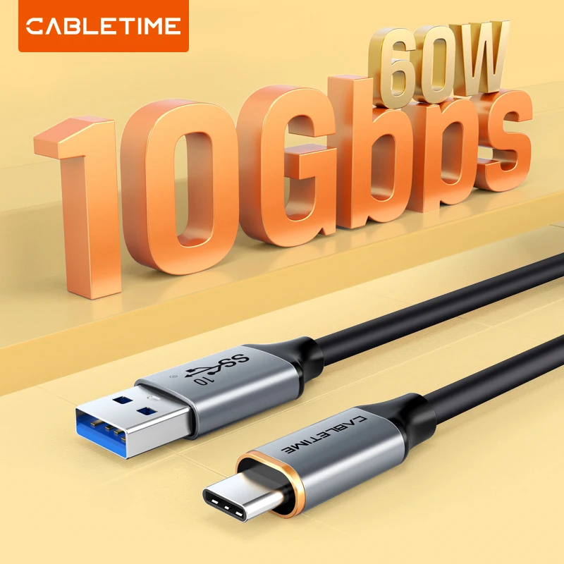 

CABLETIME USB 3.2 to USB C 3A Cable 10Gbps PVC Fast Data Transmission QC 3.0 60W Braided Wire for Smart Phone SSD Enclosure C440