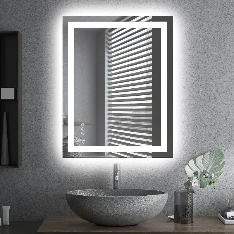 

LED Bathroom Mirror with Front and Backlight, Stepless Dimmable Wall Mirrors with Anti-Fog, Shatter-Proof, Memory, 3 Colors,