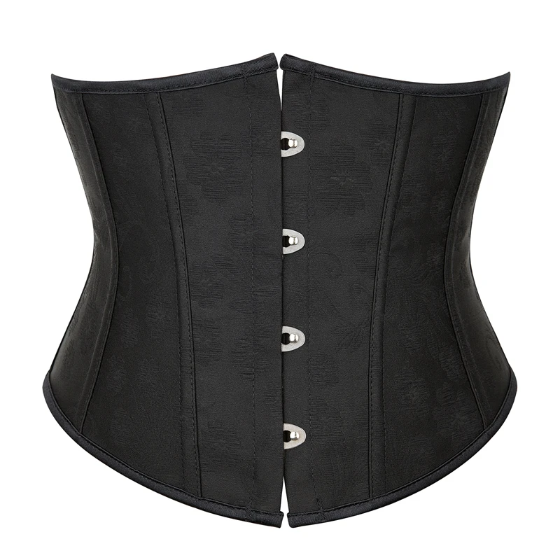 

Women's Black Underbust Corsets Brocade Slimming Fit Lace Up Waist Trainer Bustiers Short Torso Body Shaper Fajas