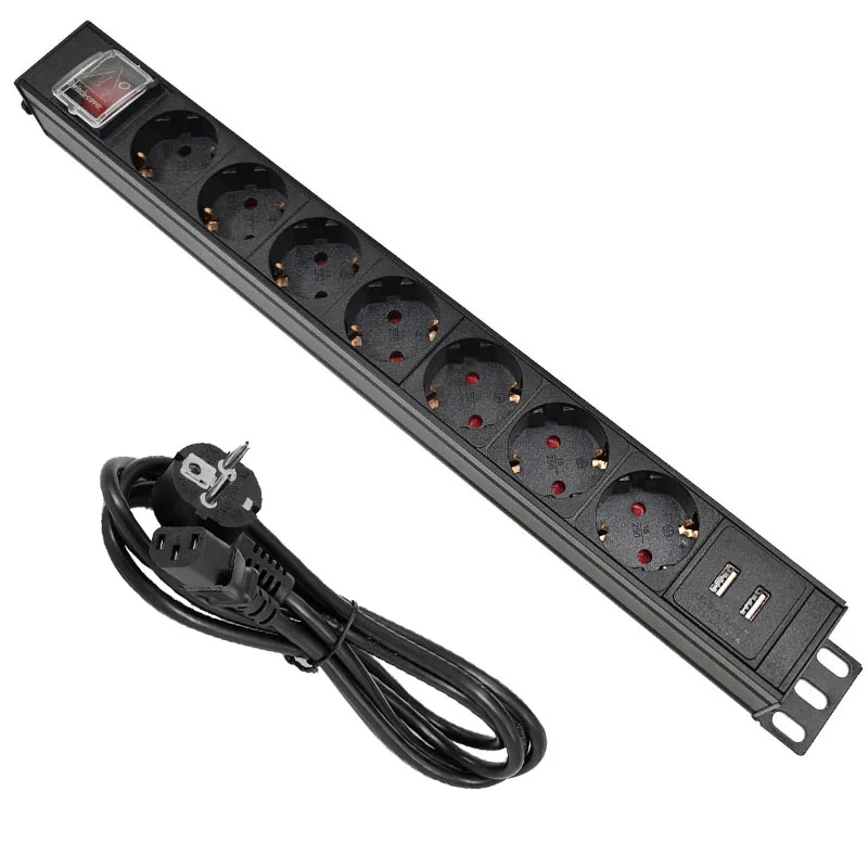 

PDU Power Strip 7AC EU Power Strip Socket with IEC-C14 Port Outlet extend with Circuit Breaker Switche USB SOCKET