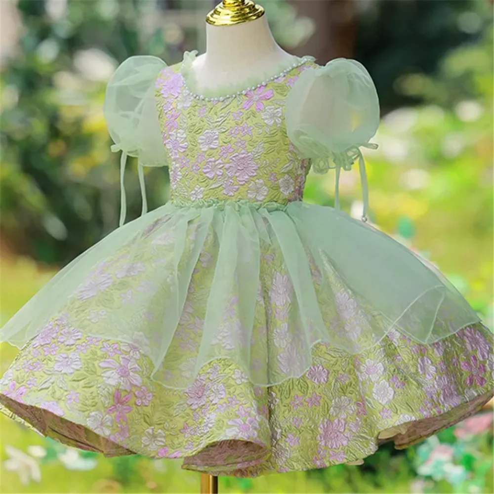 

Sleeveless Fluffy Tulle Printing Layered Flower Girl Dress Princess Ball First Communion Dresses Kids Surprise Birthday Present