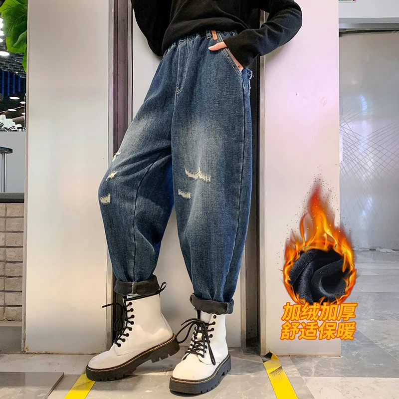 Streetwear Button Girls High Waist Thick Warm Kids Baggy Fleece Denim Trousers Winter Plus Velvet Wide Leg Jeans For Children
Streetwear Button Girls High Waist Thick Warm Kids Baggy Fleece Denim Trousers Winter Plus Velvet Wide Leg Jeans For Children