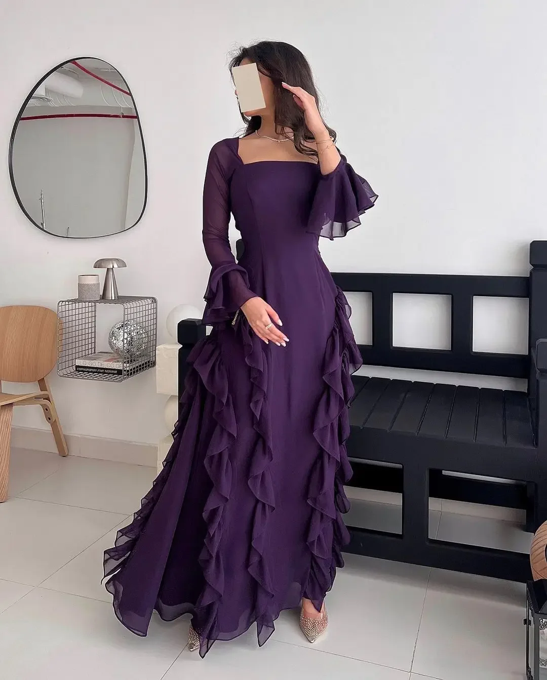 Saudi Purple Chiffon Long Sleeves Women Evening Dresses Floor Length Square Neck Party Dresses Back Zipper Formal Prom Dresses
Saudi Purple Chiffon Long Sleeves Women Evening Dresses Floor Length Square Neck Party Dresses Back Zipper Formal Prom Dresses
