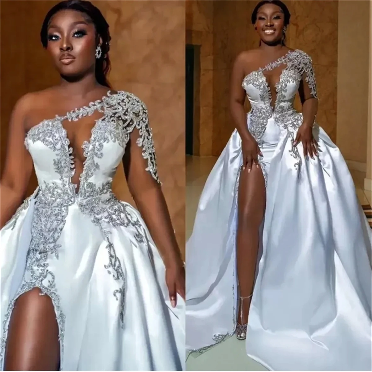 Настоящие изображения с одним рукавом, кристаллы, Кружевная аппликация, спереди, разворачивается, атласный шлейф, свадебные платья Bohiman на заказ
Настоящие изображения с одним рукавом, кристаллы, Кружевная аппликация, спереди, разворачивается, атласный шлейф, свадебные платья Bohiman на заказ