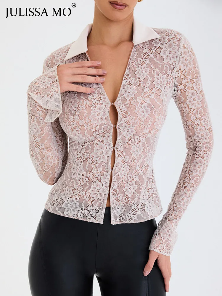 JULISSA MO 2023 Summer Turndown Collar Lace Pactwork See Through T-shirt For Women Tees Cropped Basic Skinny Streetwear Clothes
JULISSA MO 2023 Summer Turndown Collar Lace Pactwork See Through T-shirt For Women Tees Cropped Basic Skinny Streetwear Clothes