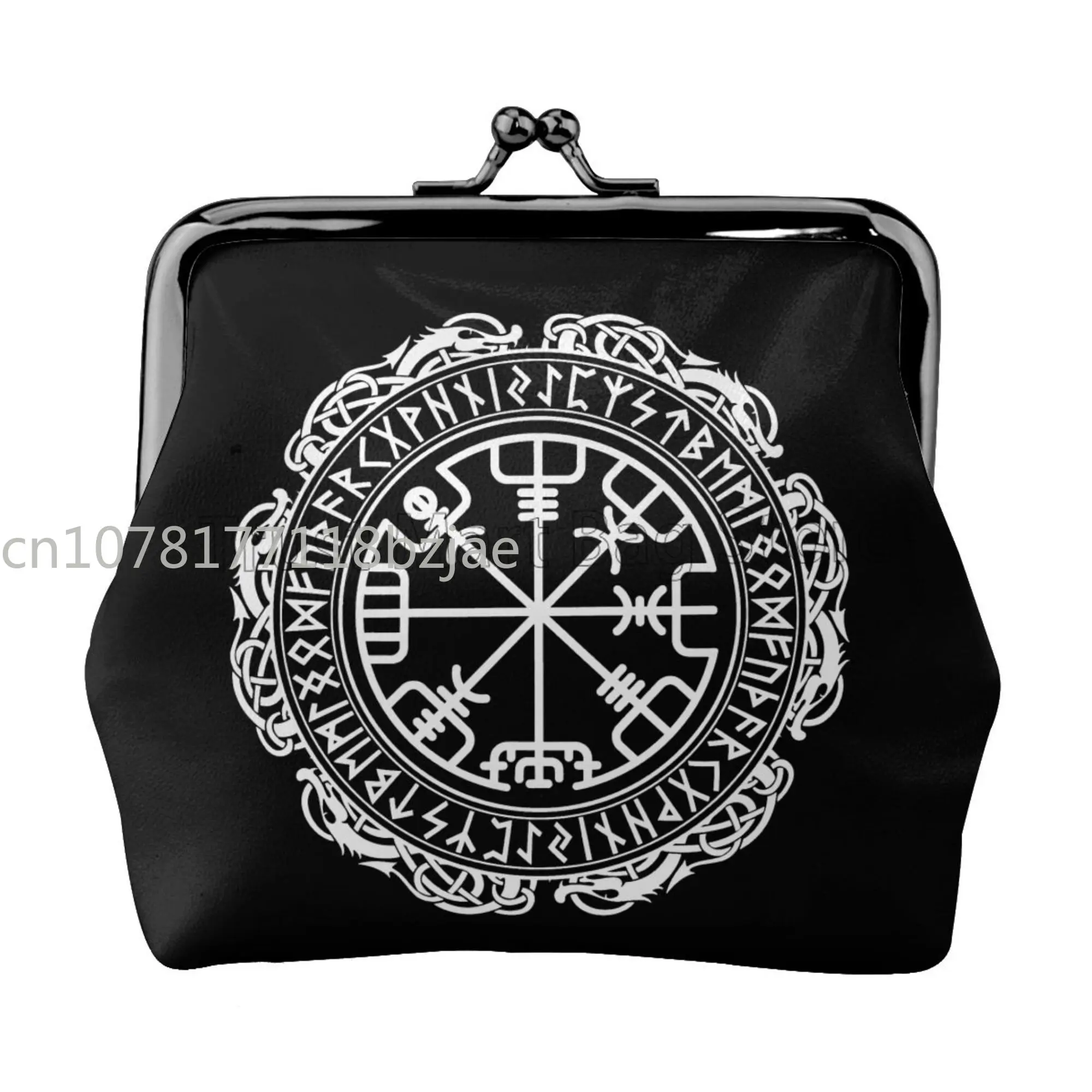 

Viking Nordic Celtic Symbol Mini Leather Coin Purse for Women Small Change Pouch with Kiss-Lock Clasp Closure Buckle Wallet Gift