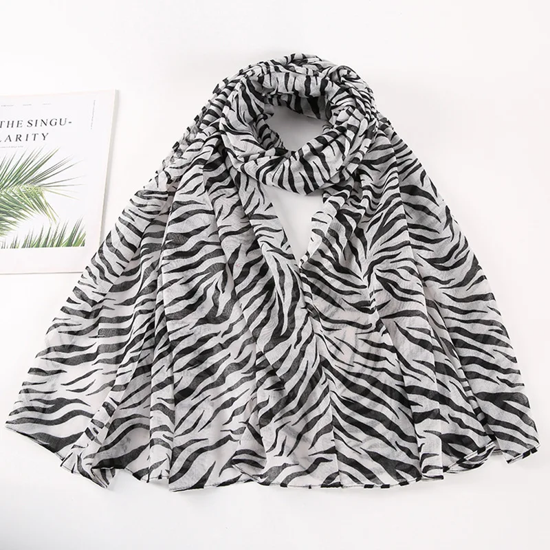 

2022 Newest Women Zebra Pattern Scarf Cotton Voile Scarf Shawls