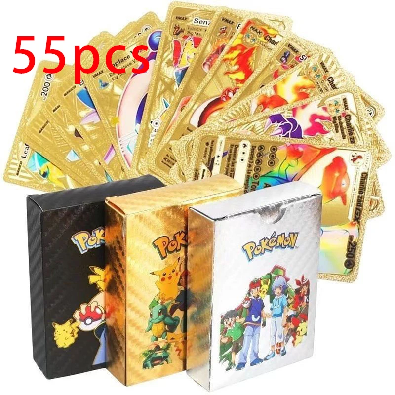 

55pcs Pokemon Cards Gold Vmax GX Card Box Collection Battle Trainer Card Box Boy Toys Festivals GiftsCharizard Pikachu Rare Card