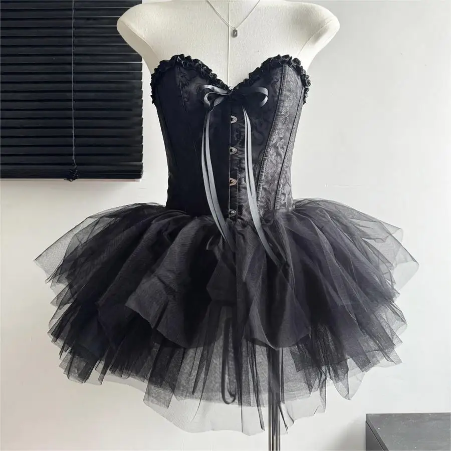 

Women Girls Petticoats 6 Layers Black Tutu Skirt Solid Color Short Tulle Lolita Cosplay Elastic Waistband Wedding Party Supplies