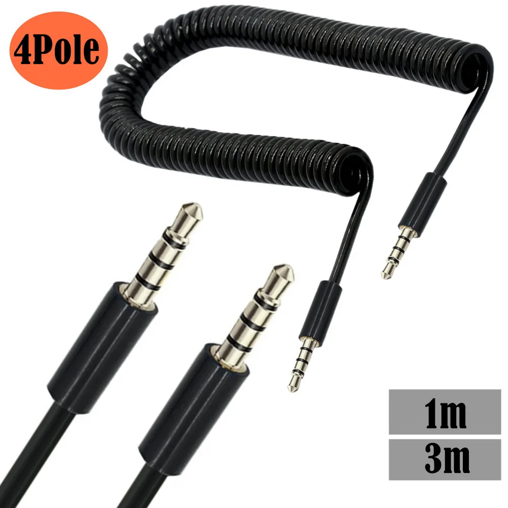 

Jack 3.5mm 3 pole / 4 Pole 3.5mm TRRS to TRRS 4 Pole Headphone Stereo Audio AUX Spring Coiled Spiral Cable