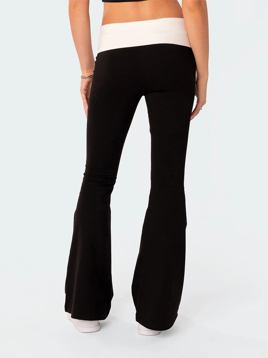 

Women Flared Pants Casual Contrast Color Elastic Waist Bell Bottoms Bootcut Trousers Y2K Streetwear