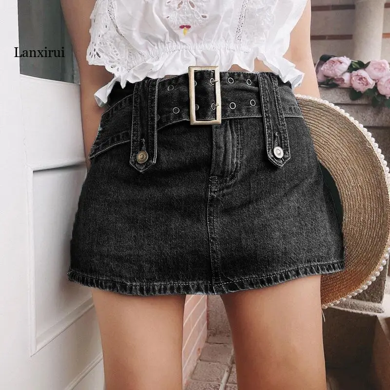 

Vintage Woman Skirts Goth Skirt Korean Style Y2K Sashes Straight Denim Mini Skirts Fashion Clothing Ladies Bottoms