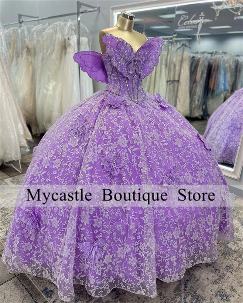 

Luxury Lace Lilac Quinceanera Dresses Ball Gown 2023 Wit Bow Beading Sweet 16 Dress Birthday Dress Corset Vestidos De 15 Anos
