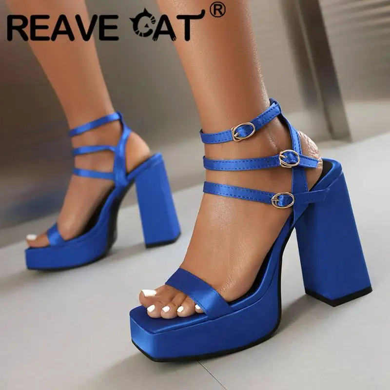 REAVE CAT Women Sandals Square Toe Chunky Heel 12cm Platform 3cm Buckle Straps Satin Large Size 41 42 Solid Dating Female Shoes
REAVE CAT Women Sandals Square Toe Chunky Heel 12cm Platform 3cm Buckle Straps Satin Large Size 41 42 Solid Dating Female Shoes