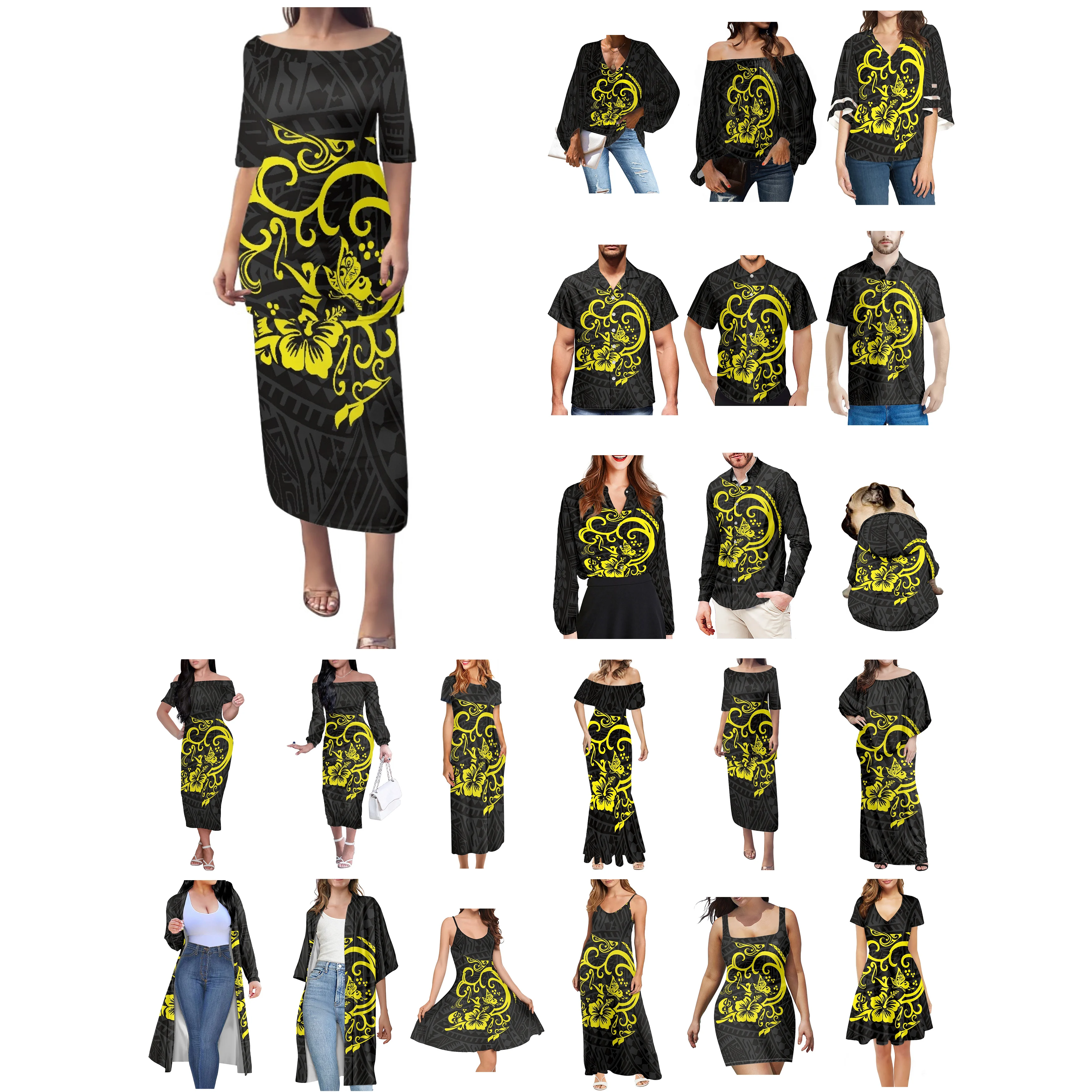 Polynesian Tonga Hawaii Fiji Guam Samoa Pohnpei Tribal Tattoo Black Golden Prints Men's Shirt Matches Women's Dress For Lovers
Polynesian Tonga Hawaii Fiji Guam Samoa Pohnpei Tribal Tattoo Black Golden Prints Men's Shirt Matches Women's Dress For Lovers