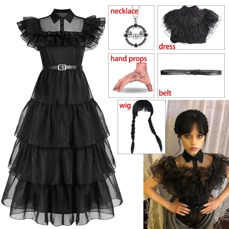 Wednesday Addam Costume Girl Wednesday Dresses Cosplay Thing Hand Uniform Wig Suit Halloween for Women Adult Children
Wednesday Addam Costume Girl Wednesday Dresses Cosplay Thing Hand Uniform Wig Suit Halloween for Women Adult Children