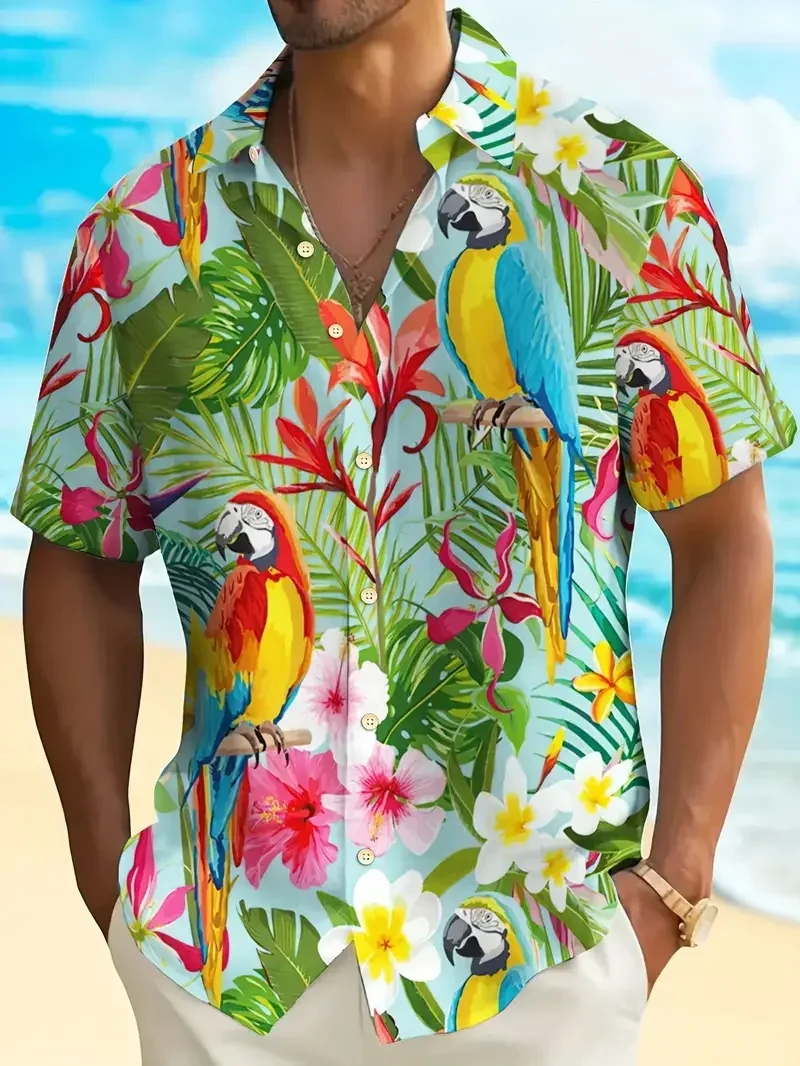 قمصان هاواي للرجال ذات طباعة زهور استوائية نابضة بالحياة، كاجوال بأكمام قصيرة وأزرار لأعلى، قميص شاطئ للرجال في عطلة الصيف قمصان هاواي للرجال ذات طباعة زهور استوائية نابضة بالحياة، كاجوال بأكمام قصيرة وأزرار لأعلى، قميص شاطئ للرجال في عطلة الصيف