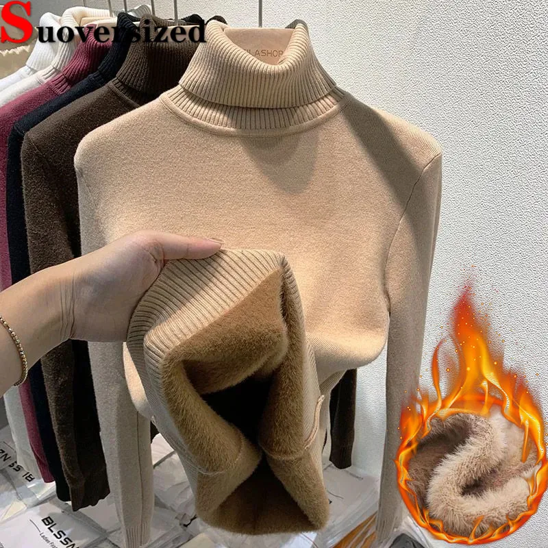 Plush Lined Turtleneck Sweater Winter Warm Slim Pullovers Tops Thicken Soft Women's Knitwear Sueter Add Velvet Knitted Jerseys
Plush Lined Turtleneck Sweater Winter Warm Slim Pullovers Tops Thicken Soft Women's Knitwear Sueter Add Velvet Knitted Jerseys